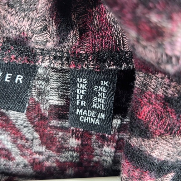 Susan Graver Weekend Sweater Women 1X Printed Knit Cowl Neck Berry Long Sleeve - Picture 9 of 13